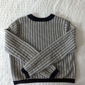 CLUB MONACO Grid Navy and Cream Sweater